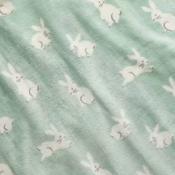 Bunny Easter Throw Blanket Mint/Cream - Picture 2 of 3